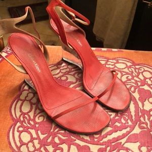 Calvin Klein tangerine heel with acrylic wedge